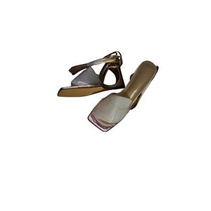Gold Clear Strap Heeled Sandals | New